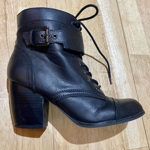 Block Heel Booties Faux Leather 8.5